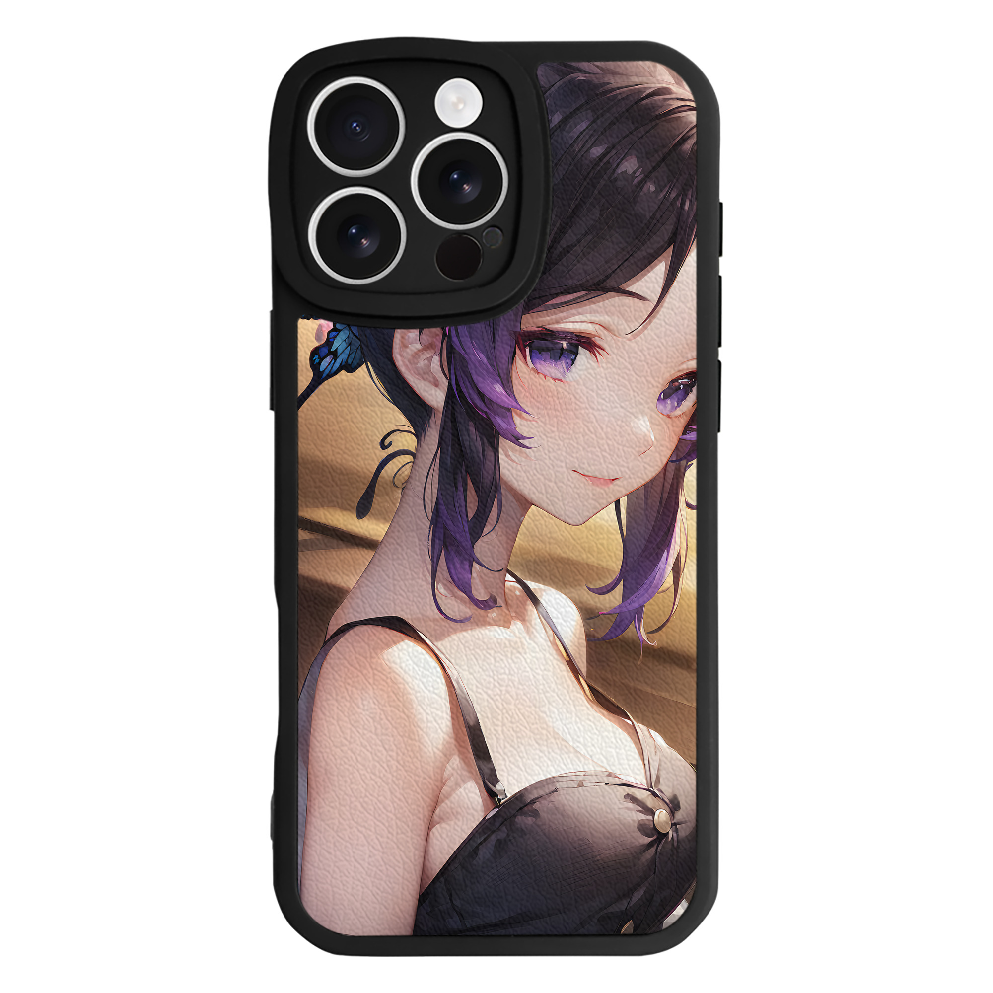 （画像用） 鬼滅の刃（きめつのやいば）蟲柱-胡蝶 しのぶ／こちょう しのぶ Kochou Shinobu 【iPhone 16シリーズ対応】シリコンスマホケース（レザー調） 材質：シリコン
